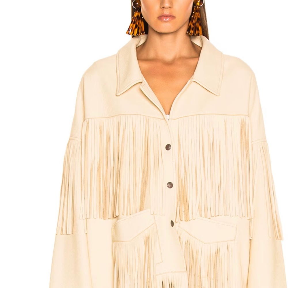 R13 Shaggy Deer Light Beige Leather Fringe Jacket Forward $2500 Women New w/Tags